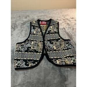 Vintage Western Tapestry Vest Women's Sz M Woven Pattern Folk Boho Earthy